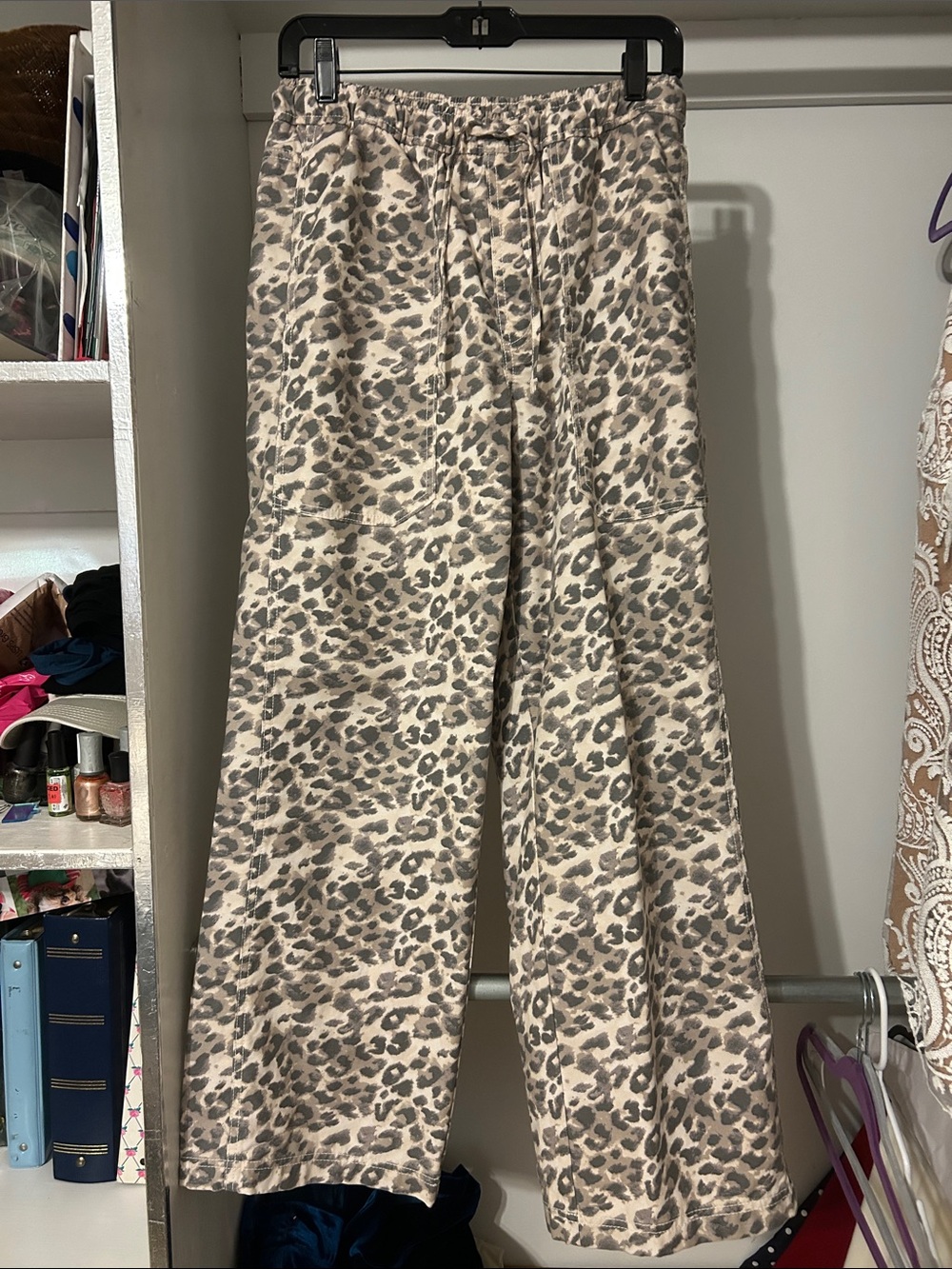 aerie Beige and Taupe Leopard Print Wide-Leg pants